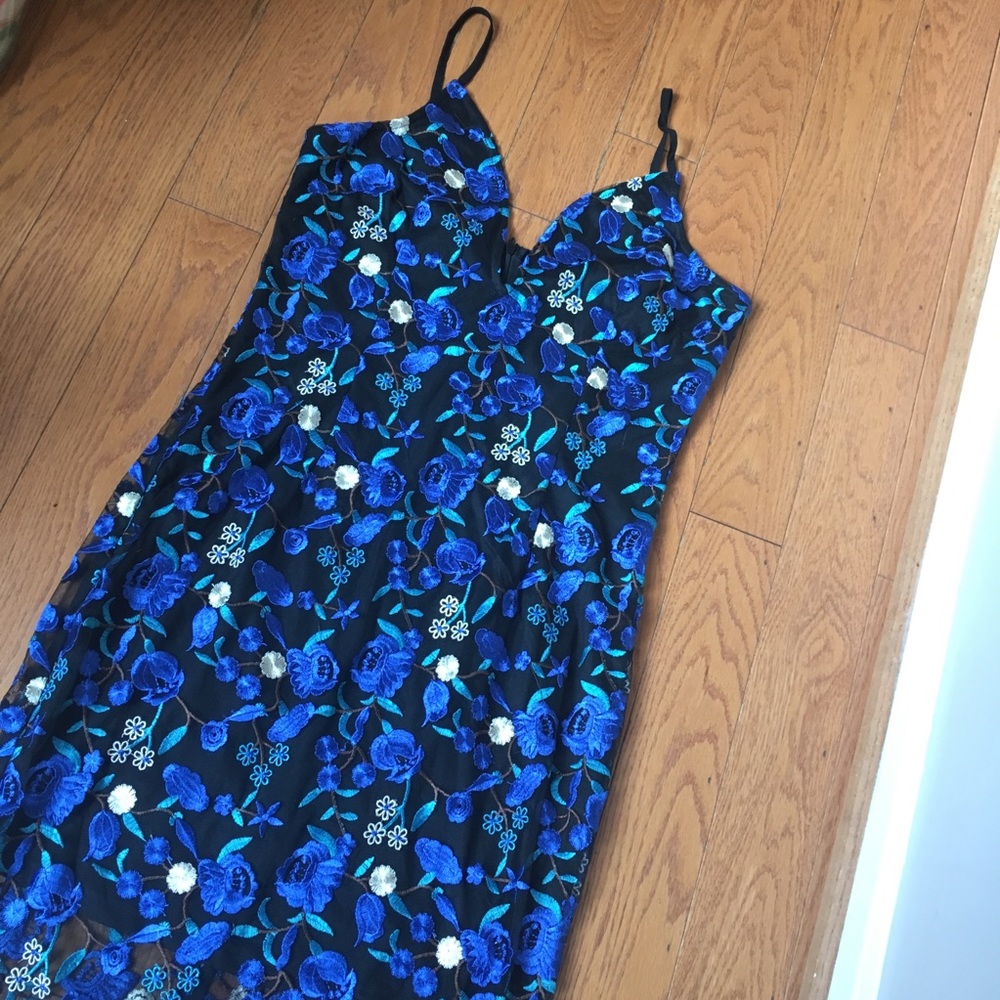 Blue Pattern Midi Cocktail Dress